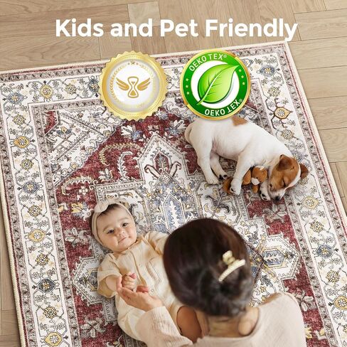 5x7 Area Rugs,Stain Resistant Washable Rug,Non-Slip Ultra-Thin Carpet for Living Room Entryway Bathroom Indoor (Brown, 5x7ft) in Saudi Arabia