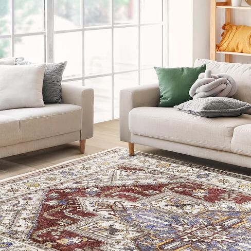 5x7 Area Rugs,Stain Resistant Washable Rug,Non-Slip Ultra-Thin Carpet for Living Room Entryway Bathroom Indoor (Brown, 5x7ft) in Saudi Arabia