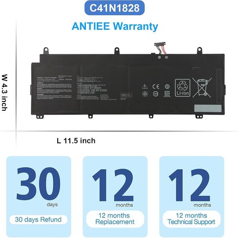 ANTIEE C41N1828 بطارية الكمبيوتر المحمول ASUS ROG Zephyrus S GX531 GX531G GX531GW GX531GV GX531GWR GX531GX GX531GXR GX531GX-XB76 Series 0B200-03020200 0B20003020200 4ICP4/72/77 15.44 فولت 60 وات في الساعة in Saudi Arabia