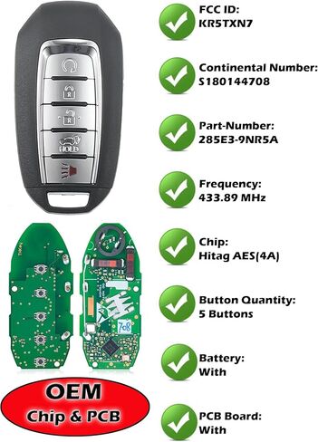 Keyless Entry Remote Key Fob, Alliskeys KR5TXN1 Replacement Proximity Smart Key Compatible with Infiniti QX50 2020-2022, S180144707, 285E3-5NY7A, 5 Buttons SUV in Kuwait
