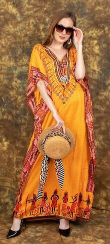 فستان قفطان نسائي مطبوع أفريقي تونك طويل ماكسي مقاس كبير فستان قفطان مطبوع من البوليستر لحفلات الشاطئ فستان نوم كيمونو غير رسمي in Kuwait