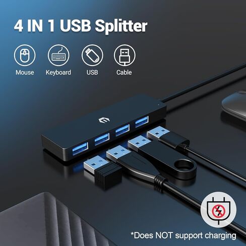 USB Hub, 4-Port USB 3.0 Hub, USB Splitter for Laptop, Xbox, Flash Drive, Hard Drive, Gaming Console, Printer, Camera, Keyboard, Mouse, and More in Saudi Arabia