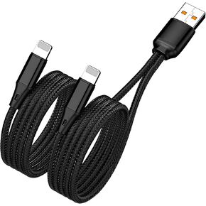 كابل شحن USB متعدد الفاصل IP بطول 4 أقدام، سلك نايلون لكابل شحن i-Phone متعدد 2 في 1، USB A إلى منفذ i-Phone مزدوج لهاتف Apple Phone 14/13/12/11 Pro Max/XS Max/XR/X/8، آيباد برو، أسود (للشحن فقط) in Kuwait