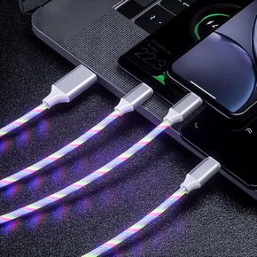 3 in 1 Light Up Charging Cable, Cable Compatible with: iPhone - Type C - Micro USB C, Charges: iPhone, iPad, Samsung Galaxy, Xperia, Android Smartphones and More - 3 Foot Cord - 1 Cord - Blue