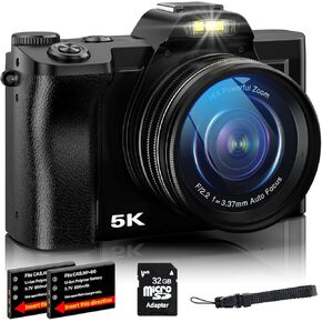 5K Digital Camera, WiFi Camera for Vlogging with 32G SD Card, 48MP Autofocus Cameras for Photography Travel Camera Point and Shoot Digital Cameras with UV Filter 16x Digital Zoom and 2 Batteries