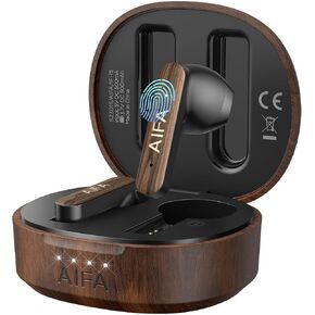 AIFA Wireless Earbuds Bluetooth 5.3 Headphones, Wooden Wireless Earphones 35 Hrs Playtime with Wireless Charging Case with Noise Cancelling Mic for Calls for TV Smart Phone Laptop Computer Sports