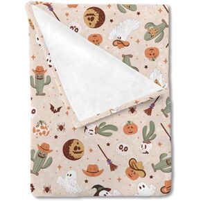 Halloween Western Cowboy Baby Blanket for Girl Boy Cowboy Cactus Skull Pumpkin Ghost Moon Swaddle Blanket Soft Flannel Toddler Newborn Nursery Bed Blanket Crib Receiving Blanket 30x40