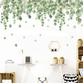 Hanging Green Vine Wall Decal Stickers for Bedroom Living Room, Removable Eucalyptus Green Plants Leaves Wall Art Mural Decor Home Nursery Office Decorations, 46.7" W X 32.2" H (C)