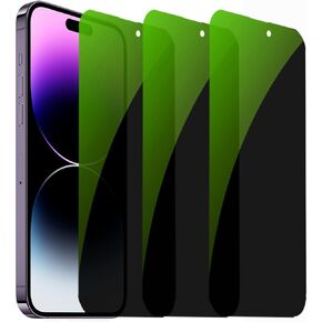 3 Pack Anti-Blue Privacy Tempered Glass Suit for iPhone 14 Pro Max Anti-Spy Screen Protector Anti-Peeping Film 9H Hardness Anti-scratch 6.7 inch(Green)