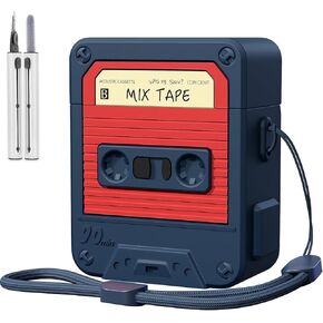 KOREDA Compatible with AirPods Case Cover with Cleaner Kit, Funny Cassette Tape Design Case for AirPod 1st/2nd Generation Charging Case, Cute Cartoon Silicone Protective Case for Apple AirPods