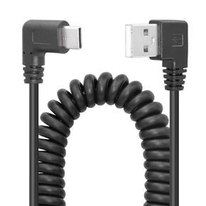 YACSEJAO USB C Charger Cable 90 Degree Coiled USB Type C Cable Fast Charging and Data Sync L Shape Powerline Cord with Most Type C USB Devices, Right Angle