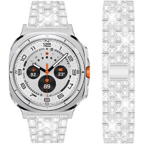 Bands Compatible with Samsung Galaxy Watch 7 Ultra (47mm), Bling Rhinestone Diamond Metal Replacement Strap for Women Men