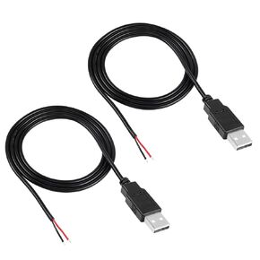 RIIEYOCA 2Pcs USB 2.0 Male Plug 2pin Bare Wire,USB Power Data Cable DIY Pigtail Cable for USB Equipment Installed or DIY Replace Repair (2M)