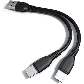(8 Inch, 2 in 1) Micro USB and Type C Splitter Cable Type A to Micro and USB C Charging Data Cord