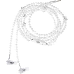 in-Ear Eardphones with Mic - in-Ear Headset with Remote and Mic Hands- Wired Pearls Chain Universal Earphone for Girls Women Student (White)