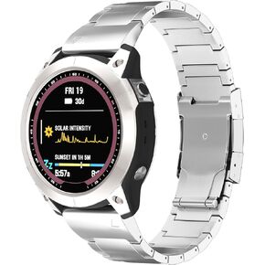 LDFAS Fenix 8/7X/6X/5X Plus Band, 26mm Titanium Metal Quick Release Easy Fit Watch Strap with Double Button Clasp Compatible for Garmin Fenix 7X Pro/6X Pro/5X Plus/Enduro 3/tactix 7 Bands, Silver