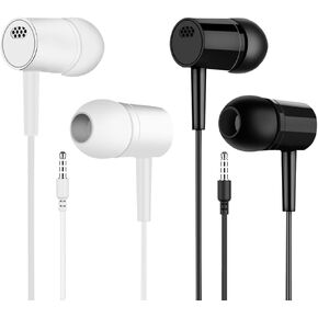 2 Pack Wired Headphones (Black & White) with 3.5mm Plug, in-Ear Headphones with Built-in Remote to Control Music, Phone Calls, and Volume