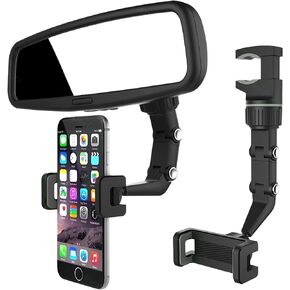 JacobsParts Rearview Mirror Phone Holder for Car, Rotatable and Retractable Phone Holder Mount for iPhone and Samsung - Universally Compatible with All Android Phones, Gray
