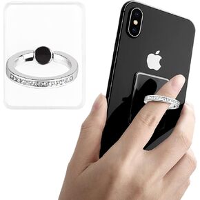 3 Pack Transparent Phone Ring with Diamond, Tomorotec Clear Cell Phone Ring Holder Stand with Black Car Mount Hook - for iPhone 11 X XR XS 8 7 Plus 6S 6 5s 5 SE, Galaxy S8 S7 S6 Edge (Silver)