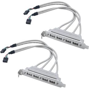 Antrader 4 Ports USB 2.0 Port Slot Plate Adapter Panel Cable Female Screw to Motherboard 9pin Header Panel Mount Cable Copper Extender Cable 30cm Long 2pcs