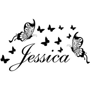 Jessica Girls Name Butterfly Removable Vinyl Wall Decals for Girls Room Personalized Children Wall Art Black 22 inches x 13 inches