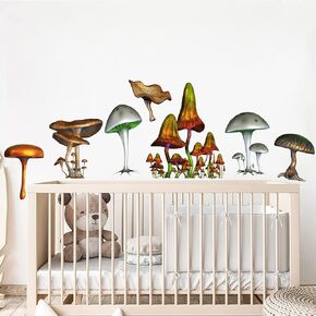 Mushroom Wall Sticker Decor,Peel and Stick Wallpaper Mushroom Wall Decal,DIY Cute Removable Vinyl Fairy Wall Decals for Kids Room Nursery Girls Bedroom Living Playroom Classroom Decoration