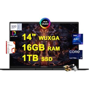 ASUS Zenbook 14 OLED Copolit AI PC Laptop 14" WUXGA Lumina OLED Touch 500nits Intel 16-core Ultra 7 155H 16GB RAM 2TB SSD Backlit Thunderbolt Harman/kardon Office2021Pro Win11 w/ICP Accessory