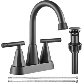 Cobbe 4 inch Brushed Nickel Bathroom Faucets with Pop up Drain and Two Supply Hoses, Lead-Free Stainless Steel 2 Handle Centerset Faucet for Vanity, RV