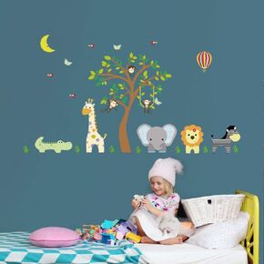 Jungle Animals Wall Stickers Elephant Giraffe Vinyl Wall Art Decals Wall Decor for Children Bedroom Nursery