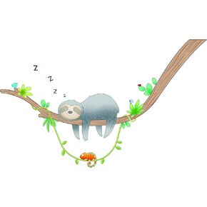Sleepy Sloth Fabric Wall Decals - Cute Watercolor Fabric Stickers for Kids' Room and Nursery Decor