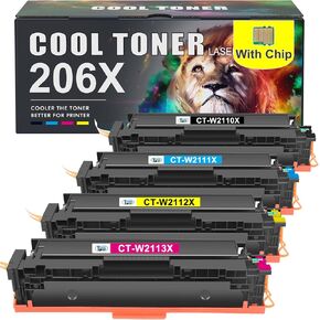 خراطيش حبر 206X 206A 4 عبوات M283cdw عالية الإنتاجية مجموعة بديلة متوافقة لحبر الطابعة HP 206X 206A Color Pro MFP M283fdw M255dw M283 M255 (مع رقاقة) (أسود سماوي أصفر أرجواني، 4 عبوات) in Kuwait