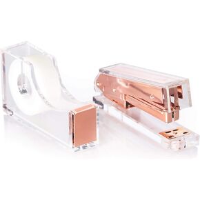 Staple & Stick Office Supplies Designer - Acrylic Lucite Silver Stapler & Tape Dispenser - Elegant Silver Tape Dispenser & Stapler Gift Set - Chic Office Stapler & Tape Dispenser Silver
