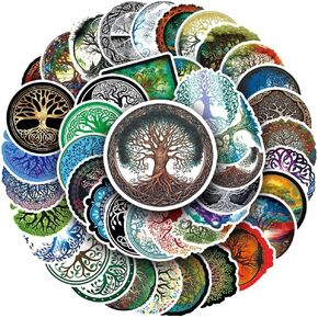 50 Pieces Aesthetic Tree of Life Stickers, Norse Mythical Yggdrasil Totem Symbol Waterproof Decals for Hydro Flask Laptop Water Bottle Tumblers Viking Gifts