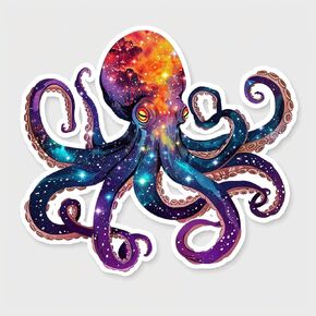 Sticker of a Octopus Galaxy Majestic Expressive Surreal Peel and Stick Vinyl Decal Sticker for car Window, Laptop, and More. SKU #F015607 4" x 4".