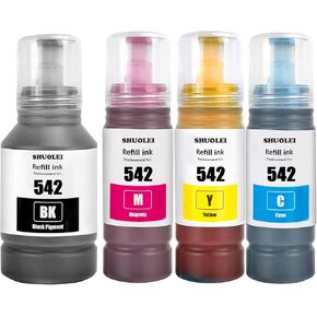 542 Ink Compatible Refill Bottle Ink 542 T542 Work for EcoTank Pro ET-5150 ET-5170 ET-5180 ET-5800 ET-5850 ET-5880 ET-16650 ET-16600 Workforce ST-C8000 (4 Packs, BK/C/M/Y)