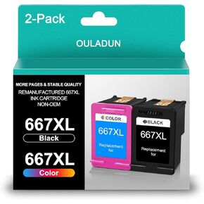 667XL Ink Cartridge Black and Color Combo Pack Replacement for HP 667XL 667 XL Ink Cartridges Work for HP DeskJet 1275 2374 2375 2376 2775 2776 6075 6475 6476 Printers (1 Black, 1 Tri-Color)