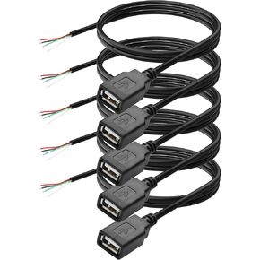 YAODHAOD USB A Female 2 Pin Bare Wire, 22AWG 5V 3A USB 2.0 Female Plug to Bare Wire Open End Extension Cable,for USB Equipment Installed or Replace Repair DIY Cable (5pcs) (USB A 2.0 Female 2 Pin) in Kuwait