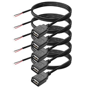 YAODHAOD USB A Female 2 Pin Bare Wire, 22AWG 5V 3A USB 2.0 Female Plug to Bare Wire Open End Extension Cable,for USB Equipment Installed or Replace Repair DIY Cable (5pcs) (USB A 2.0 Female 2 Pin)