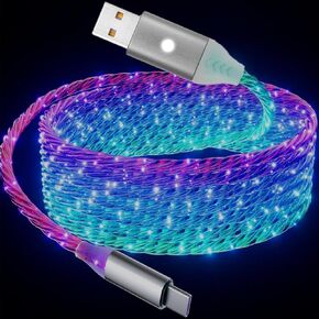 6.6ft/2m Type C Cable 3A Fast Charging Switch on/Off Led Light up Charger Cable Visible RGB Color Changing USB A to USB C Data Sync Cord for Samsung Galaxy S21/S20/S10/S9/Note 20/10/9/8