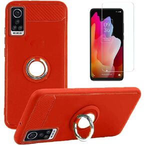 BLU G93 Phone Case with Tempered Glass Screen Protector, Rotating Ring [Magnetic Car Mount] Holder [Fashion] Soft TPU Protection Cover Case for BLU G93 (Red)