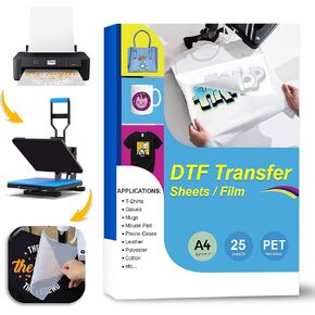 ورق فيلم نقل DTF - A4 (8.4 بوصة × 11.7 بوصة) 25 ورقة غير لامعة على الوجهين، ورق نقل حراري PET لطابعة التسامي، طباعة مباشرة على منسوجات القمصان - من جودورا