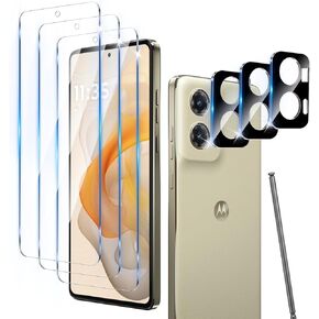 3 Pack Screen Protector Designed for Motorola Moto G Stylus 5G 2024 with 3 Pack Tempered Glass Camera Lens Protector,Ultra HD Clear,9H Hardness,Easy Install - Case Friendly,Scratch Resistant