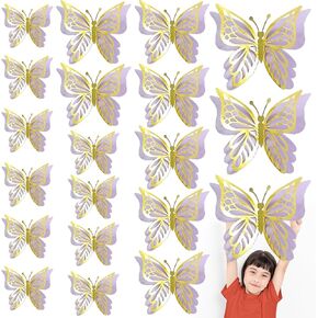 JUIIZAY 3D Butterfly Wall Decor 20pcs Purple Butterflies Party Decorations Different Sizes Baby Shower Birthday Wedding