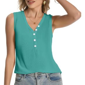 Womens Sexy V Neck Tank Tops Sleeveless Button Henley Shirts Button Ribbed Cami Top Blouses Going Out T Shirt