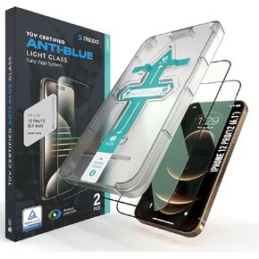 Deppa |2 Pack| Eye Safeguard TÜV Certified Anti-Blue Light Screen Protector for iPhone 12/12 Pro (6.1') Tempered Glass Edge to Edge Full Cover with Easy Installation Kit Tray