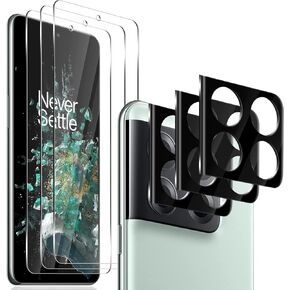 Orzero (3+3) Compatible for OnePlus 10T 5G, 3 Pack Tempered Glass Screen Protector, Extra 3 Pack Camera Lens Protector Anti-Scratch High Definition Bubble-Free