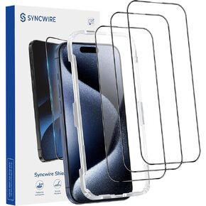 SYNCWIRE Screen Protector for iPhone 15 Pro Max 3 Pack, Full Coverage Military Grade Tempered Glass for iPhone 15 Pro Max [9H Hardness] [Bubble Free][99.99% HD] [Easy Installation Frame] - 6.7 inch