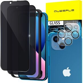 2 Pack Privacy Screen Protector for iPhone 13 [6.1 Inch] + 2 Pack Camera Lens Protector, Anti-Spy Tempered Glass Film with Easy Installation Kit, Case Friendly, Anti Peeping