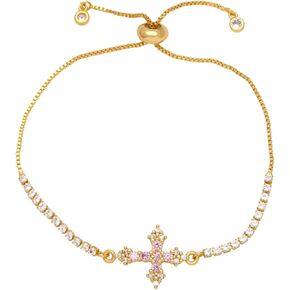 Gold ​Tennis Bracelets for Women - Non Tarnish Cubic Zirconia Bracelet Link with Adjustable Slider for Girls Ladies Jewelry Gifts