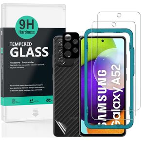 Ibywind Screen Protector For SamSung Galaxy A52 5G/4G/A52S,with 2Pcs Tempered Glass,1Pc Camera Lens Protector,1Pc Backing Carbon Fiber Film [Fingerprint Reader,Easy to install]